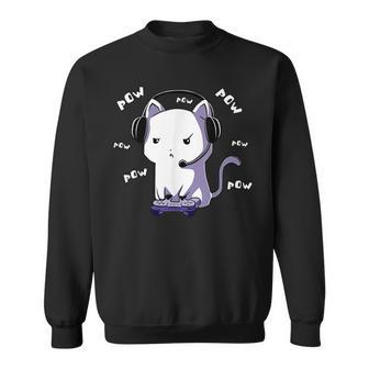 Gamer Cat Pow Pow Gaming Zocken Nerd Lustig Kawaii Zocker Sweatshirt - Seseable