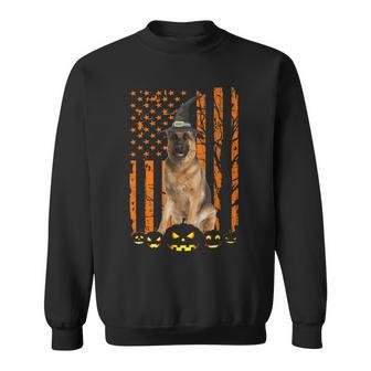German Shepherd Dog Pumpkin American Flag Witch Halloween V2 Men Women Sweatshirt Graphic Print Unisex - Thegiftio UK