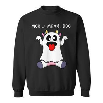 Ghost Cow Moo I Mean Boo Pumpkin Moon Halloween Funny Men Women Sweatshirt Graphic Print Unisex - Thegiftio UK