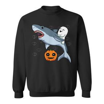 Ghost Riding Shark Lazy Halloween Costume Animal Pumpkin Men Women Sweatshirt Graphic Print Unisex - Thegiftio UK