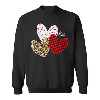 Girls Valentines Day Hearts Love Leopard Red Plaid Sweatshirt - Seseable