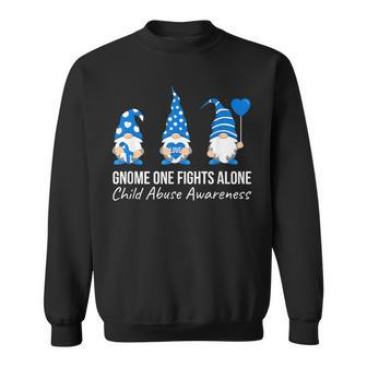 Gnome One Fights Alone Child Abuse Awareness Blue Ribbon Sweatshirt | Mazezy