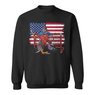 Goalkeeper Ice Hockey Goalie Vintage Usa Flag For Patriot Men Women Sweatshirt Graphic Print Unisex - Seseable