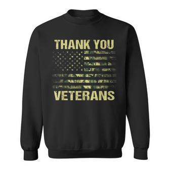 Green Camouflage American Flag - Thank You Veterans Camo Sweatshirt - Seseable