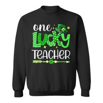 Green Leopard Shamrock One Lucky Teacher St Patricks Day Sweatshirt - Seseable