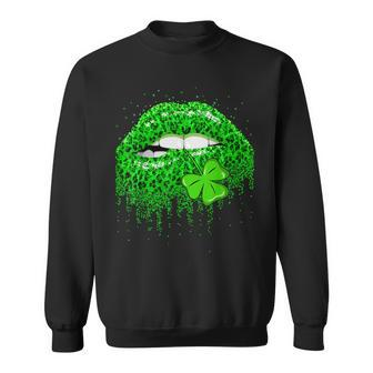 Green Lips Sexy Irish Leopard Shamrock St Patricks Day Sweatshirt - Seseable