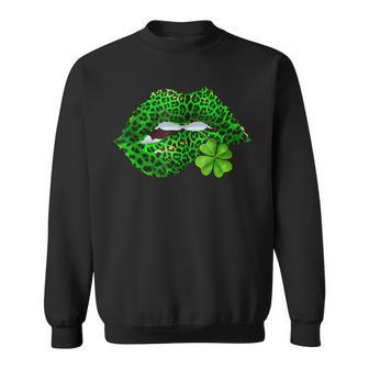 Green Lips Sexy Irish Leopard Shamrock St Patricks Day V3 Sweatshirt - Seseable