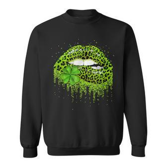 Green Lips Sexy Irish Leopard Shamrock St Patricks Day V5 Sweatshirt | Seseable UK