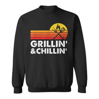 Grilling And Chilling Smoke Meat Bbq Gift Home Cook Dad Men Sweatshirt - Seseable