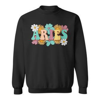 Groovy Aries Astrology Zodiac Sign March April Birthday Sweatshirt | Mazezy