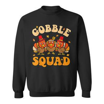 Groovy Gobble Squad Turkey Autumn Fall Thanksgiving 2022 Men Women Sweatshirt Graphic Print Unisex - Thegiftio UK