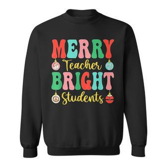 Groovy Retro Christmas Merry & Bright Teacher Student Hippie Men Women Sweatshirt Graphic Print Unisex - Thegiftio UK