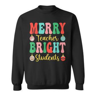 Groovy Retro Christmas Merry & Bright Teacher Student Hippie Men Women Sweatshirt Graphic Print Unisex - Seseable
