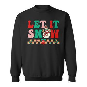 Groovy Retro Christmas Santa Hippie Let It Snow Xmas Snowman Men Women Sweatshirt Graphic Print Unisex - Thegiftio UK