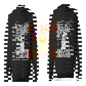 Groovy Trick Or Teach Halloween Teacher Life Retro Vintage V2 Men Women Sweatshirt Graphic Print Unisex - Thegiftio