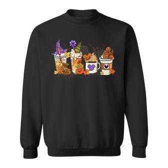 Halloween 2022 Spooky Season Pumpkin Iced Latte Coffee Men Women Sweatshirt Graphic Print Unisex - Thegiftio UK