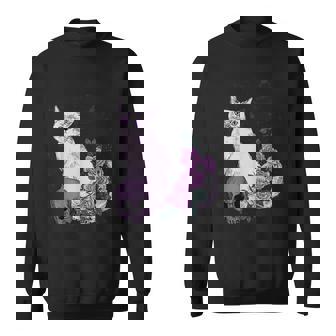Halloween Cat Skull Moon And Roses Goth Cat Lover Men Women Sweatshirt Graphic Print Unisex - Thegiftio