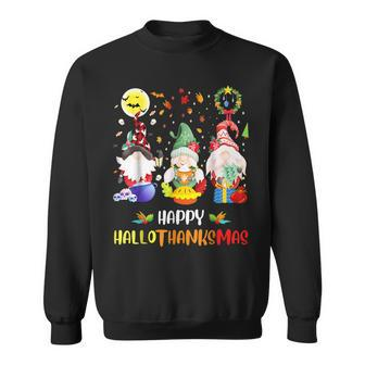 Halloween Gnomes Happy Hallothanksmas Thanksgiving Christmas V2 Men Women Sweatshirt Graphic Print Unisex - Thegiftio UK