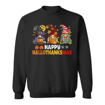 Halloween Gnomes Happy Hallothanksmas Thanksgiving Christmas V3 Men Women Sweatshirt Graphic Print Unisex - Thegiftio UK