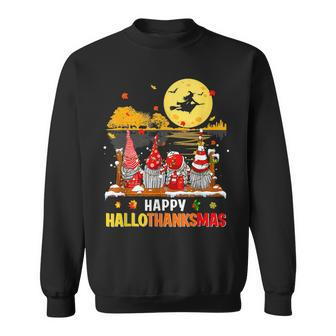 Halloween Gnomes Happy Hallothanksmas Thanksgiving Christmas V5 Men Women Sweatshirt Graphic Print Unisex - Thegiftio UK