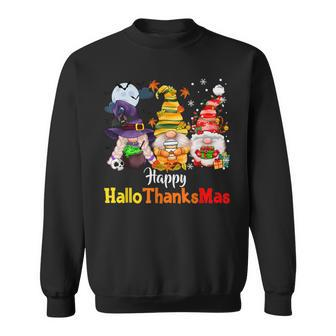 Halloween Gnomes Happy Hallothanksmas Thanksgiving Christmas V6 Men Women Sweatshirt Graphic Print Unisex - Thegiftio UK