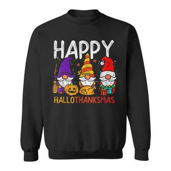 Halloween Thanksgiving Christmas Happy Hallothanksmas Gnomes V47 Men Women Sweatshirt Graphic Print Unisex - Thegiftio UK