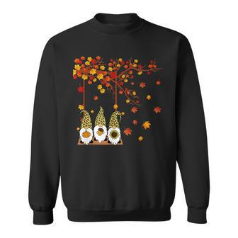 Halloween Three Gnomes Hat Leopard Pumpkin Fall Leaves V2 Men Women Sweatshirt Graphic Print Unisex - Thegiftio UK