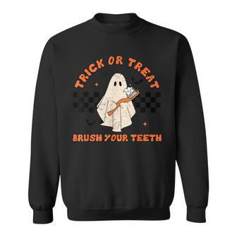 Halloween Trick Or Treat Brush Your Th Dental Ghost Funny Men Women Sweatshirt Graphic Print Unisex - Thegiftio UK