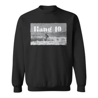 Hang 10 Surfer Riding Wave Retro Distressed Sweatshirt - Seseable