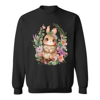 Happy Bunny Flower Graphic Girls Easter Bunny Rabbit Women Sweatshirt - Thegiftio UK