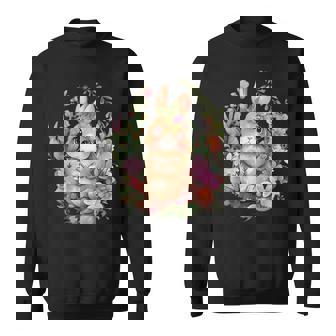 Happy Bunny Flower Graphic Girls Easter Bunny Rabbit Women Sweatshirt - Thegiftio UK