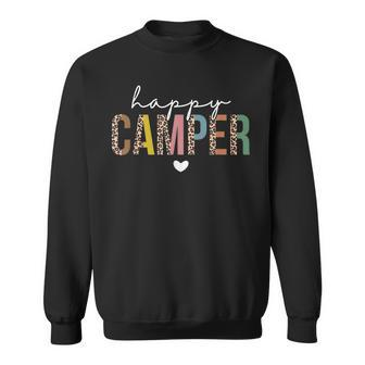 Happy Camper Leopard Camping Lover Outdoor Activities Camper Sweatshirt | Mazezy