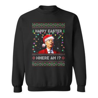 Happy Easter Joe Biden Confused Christmas Ugly Sweater Xmas Men Women Sweatshirt Graphic Print Unisex - Seseable