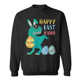 Happy Eastrawr T Rex Dinosaur Funny Easter Bunny Egg Sweatshirt - Seseable