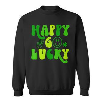 Happy Go Lucky Heart St Patricks Day Lucky Clover Shamrock Sweatshirt - Seseable
