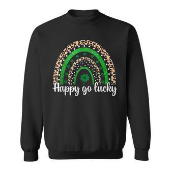 Happy Go Lucky St Patricks Day Rainbow Lucky Clover Shamrock Sweatshirt - Seseable