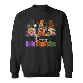Happy Hallo Thanks Mas Gnomes Fall Halloween Christmas Men Women Sweatshirt Graphic Print Unisex - Thegiftio UK