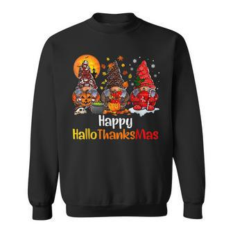 Happy Hallothanksmas Gnomes Halloween Christmas Thanksgiving Men Women Sweatshirt Graphic Print Unisex - Thegiftio UK
