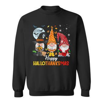 Happy Hallothanksmas Gnomes Halloween Thanksgiving Christmas V20 Men Women Sweatshirt Graphic Print Unisex - Thegiftio UK