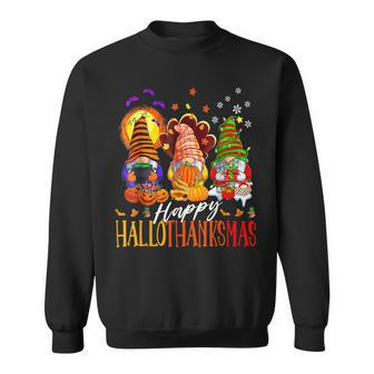 Happy Hallothanksmas Gnomes Halloween Thanksgiving Christmas V32 Men Women Sweatshirt Graphic Print Unisex - Thegiftio UK