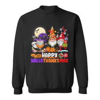Happy Hallothanksmas Gnomes Halloween Thanksgiving Christmas V38 Men Women Sweatshirt Graphic Print Unisex - Thegiftio UK