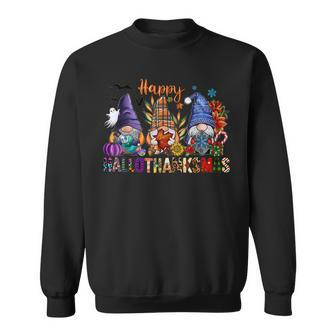 Happy Hallothanksmas Gnomes Halloween Thanksgiving Christmas V41 Men Women Sweatshirt Graphic Print Unisex - Thegiftio UK