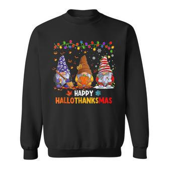 Happy Hallothanksmas Gnomes Halloween Thanksgiving Christmas V43 Men Women Sweatshirt Graphic Print Unisex - Thegiftio UK