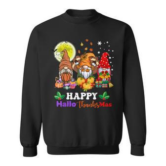 Happy Hallothanksmas Gnomes Halloween Thanksgiving Christmas V52 Men Women Sweatshirt Graphic Print Unisex - Thegiftio UK