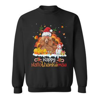 Happy Hallothanksmas Halloween Thanksgiving Christmas Poodle Men Women Sweatshirt Graphic Print Unisex - Thegiftio UK