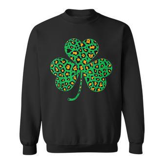 Happy Irish Shamrock Leopard Funny St Patricks Day Holiday Sweatshirt - Seseable