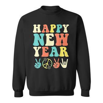 Happy New Hippie Year 2023 Peace Sign And Love Hand Sign Men Women Sweatshirt Graphic Print Unisex - Thegiftio UK