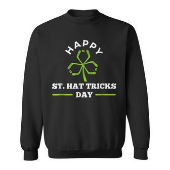 Happy St Hat Tricks Day Hockey Sticks Shamrock Sweatshirt - Seseable