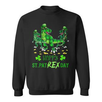 Happy St Pat Rex Day T Rex Dinosaur Green Plaid Patricks Day Sweatshirt - Seseable