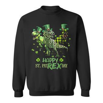 Happy St Pat Rex T Rex Leopard Dinosaur Irish Patricks Day Sweatshirt - Seseable